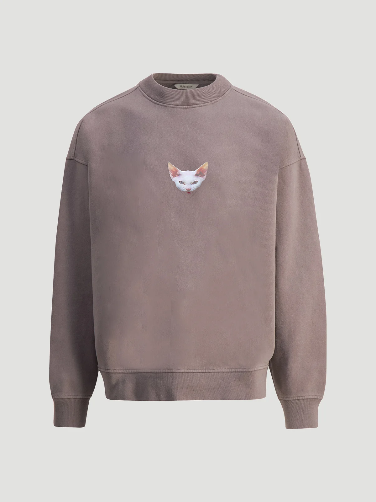 Man wearing gray sand Crewneck