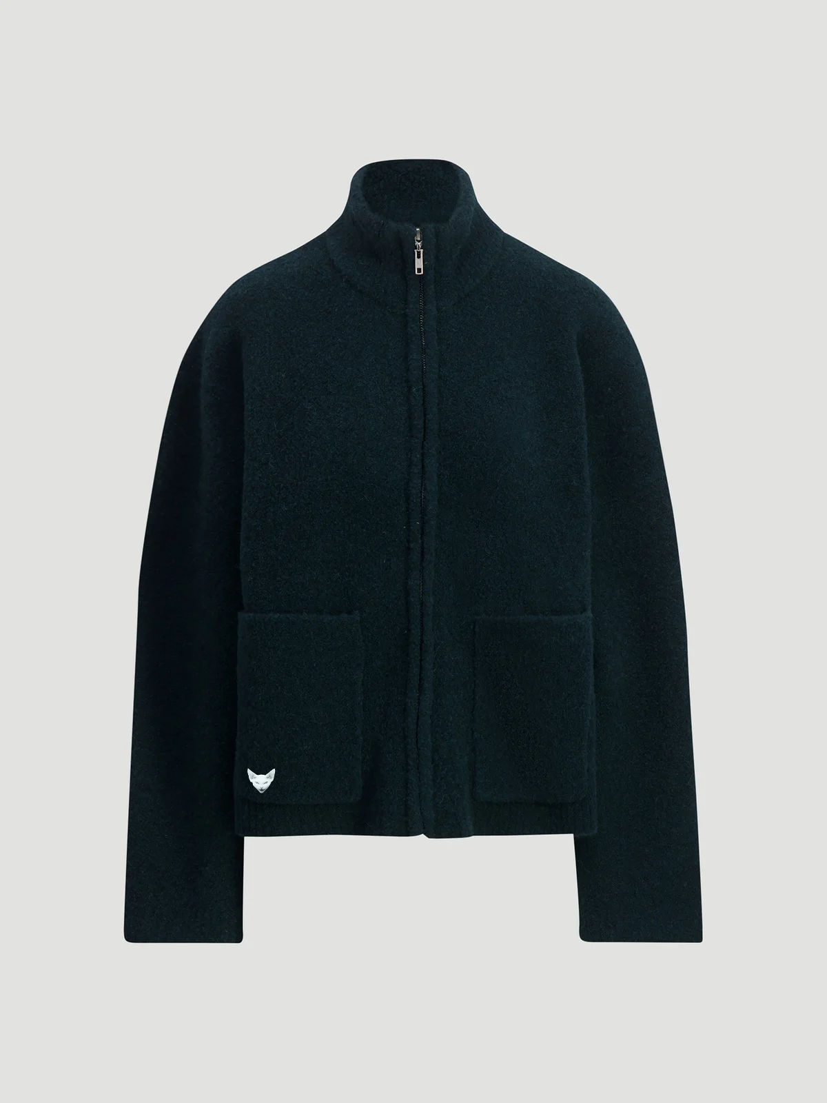 woman wearing darkgreen zip cardigan